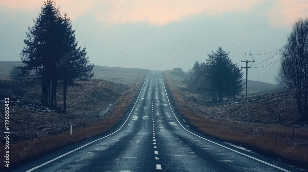 An empty countryside road at twilight. An empty countryside road at twilight.