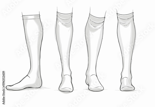 Unisex Mid Calf Length Football Socks Design: A Comprehensive Tech Pack Template with Flat Sketch, Fashion Illustration, and CAD Drawing
