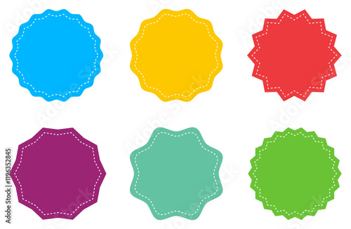 Price sticker set, sale or discount sticker, sunburst badges icon. Special offer price tag. Starburst promotional badge shopping labels different color. Vector illustration.