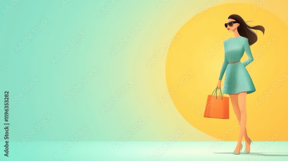 Elegant woman in green dress enjoys shopping spree, fashion, style, and retail therapy in the modern city Elegant woman in green dress enjoys shopping spree, fashion, style, and retail therapy in the modern city