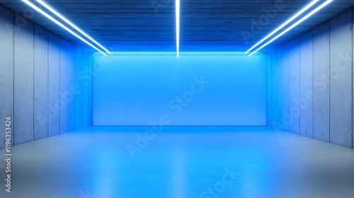 Blue neon lights in modern garage