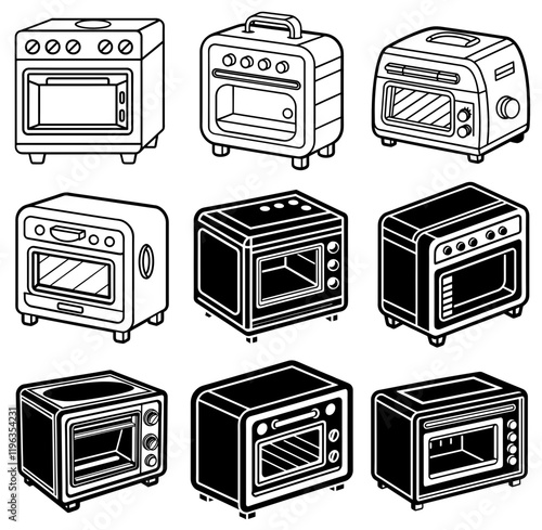 Microwave oven icon set. vector illustration icon design material black and white