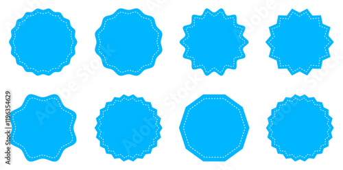 Special offer or price tag vector set in blue color. Collection of empty circular stamp signs. Special offer discount price tag. Starburst sale price stickers and labels. Isolated vector illustration.