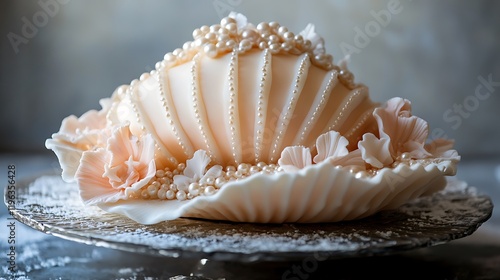 Obraz na płótnie A seashell cake with pearllike sugar decorations w salonie