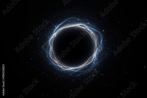 Abstract glowing circular cosmic design with stars in space.