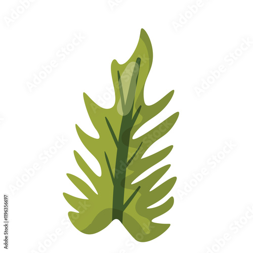 Green leaf illustration with a unique, jagged shape and detailed veins. Perfect for botanical designs, eco-friendly projects, and decorative elements