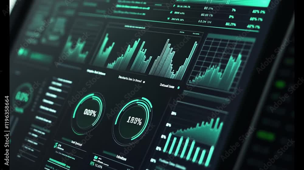 Futuristic Data Analysis Dashboard Displaying Financial Statistics and Market Trends Futuristic Data Analysis Dashboard Displaying Financial Statistics and Market Trends