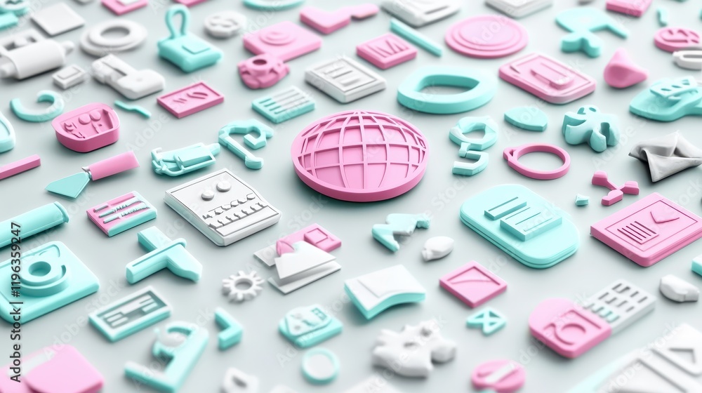 colorful collection of objects, vibrant display of shapes, colors, and artistic arrangement colorful collection of objects, vibrant display of shapes, colors, and artistic arrangement