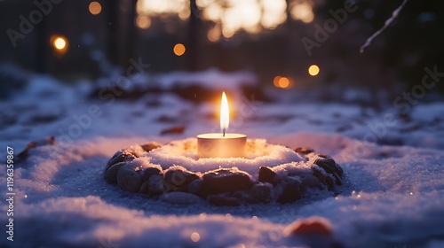 Obraz na płótnie A snow stone circle with a lit christmas candle in the middle w salonie