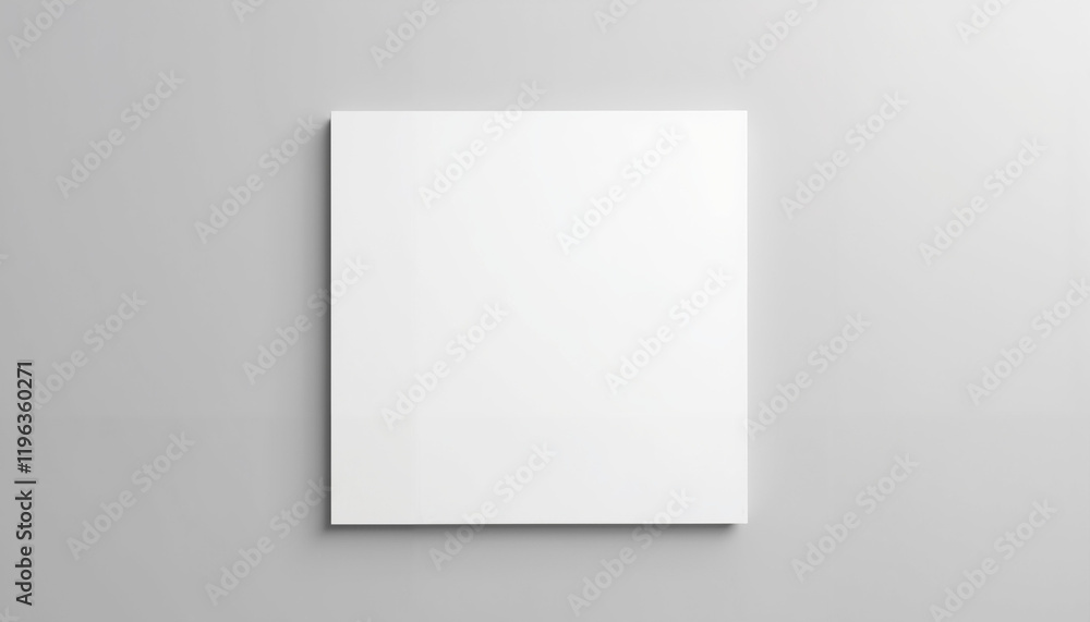 An empty square white postcard on a neutral grey wall An empty square white postcard on a neutral grey wall