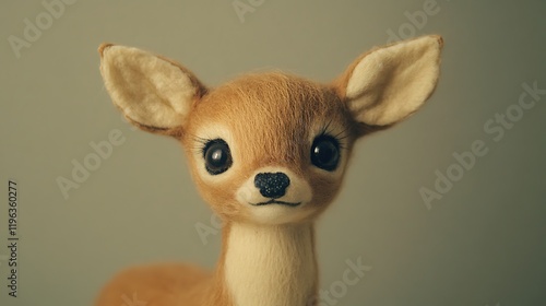 A soft plush deer with embroidered eyes