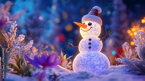 Obraz na płótnie A softly lighting electric snowman set against a vibrant backdrop w salonie