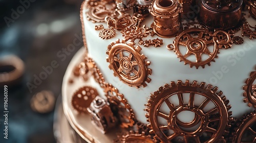 Obraz na płótnie A steampunkstyle cake with edible gears and copper details w salonie