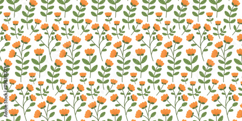 Seamless pattern with spring and summer yellow floral elements. Flowers pattern. Vector background with botanical elements for scrapbooking, textiles.
