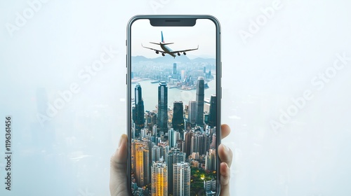 Sky100 Hong Kong Skyline Emerging from a Smartphone Screen, Offering Stunning Panoramic City Views with Travel Inspiration photo