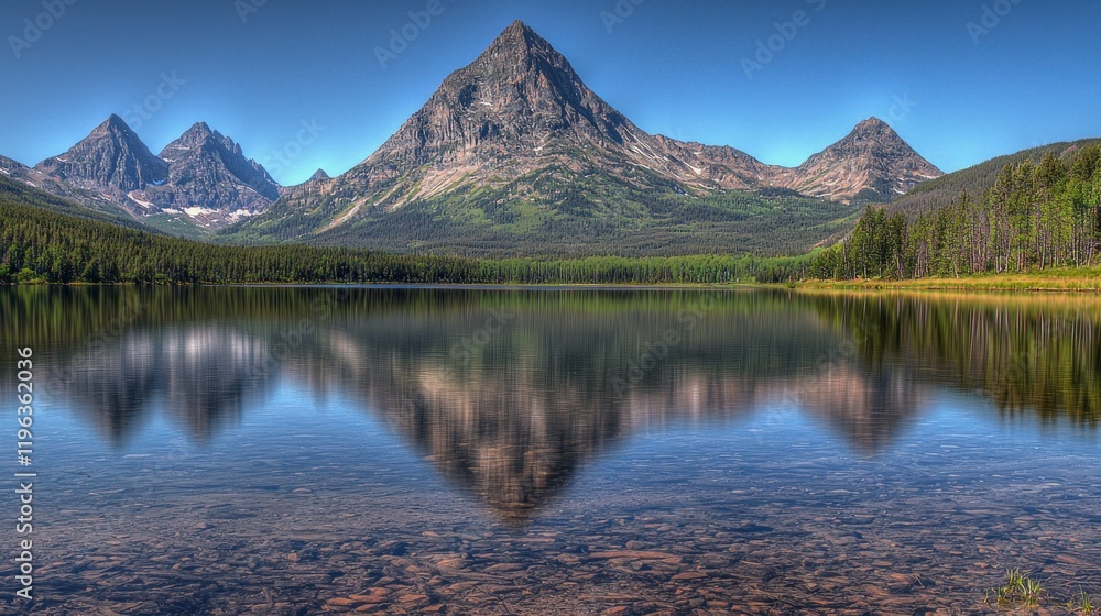 Serene mountain landscape reflecting in calm lake water.