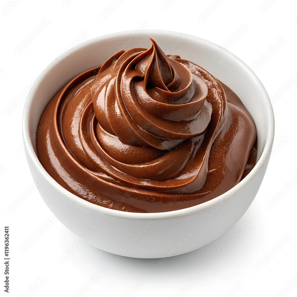 chocolate cream in white bowl isolated on white background chocolate cream in white bowl isolated on white background