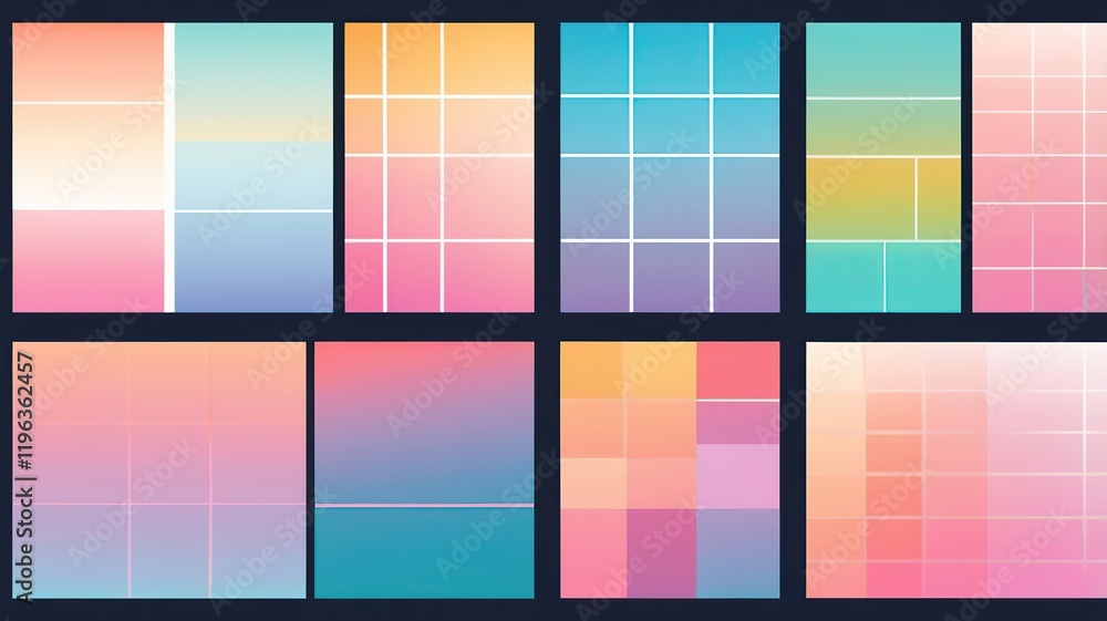 Simple minimalist grid-based vector designs with subtle pastel gradients. Simple minimalist grid-based vector designs with subtle pastel gradients.