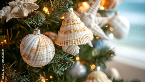 Seashell Christmas Tree Ornaments: Coastal Holiday Decor photo