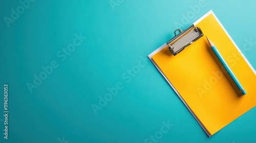 Yellow clipboard and pen, essential tools for office organization, productivity, notetaking