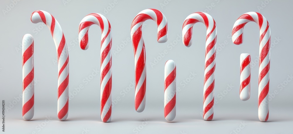 Fototapeta premium Colorful and Playful Candy Canes on a Soft Background, Perfect for Holiday Celebrations, Festive Decorations, and Sweet Treats in a Cheerful Atmosphere