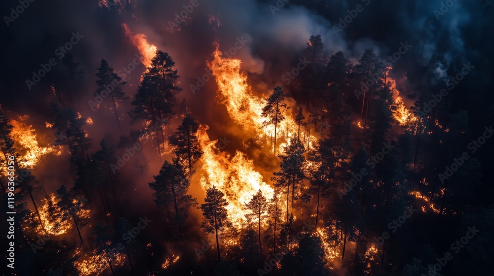 Aerial View of Intense Wildfire Devastating Forest Landscape Aerial View of Intense Wildfire Devastating Forest Landscape