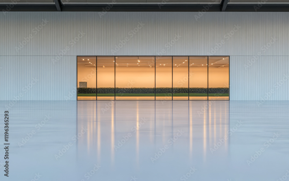 Obraz premium Modern architectural design with large glass windows and polished concrete floor