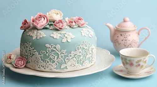 Obraz na płótnie A vintage tea party cake with floral patterns and lace designs w salonie