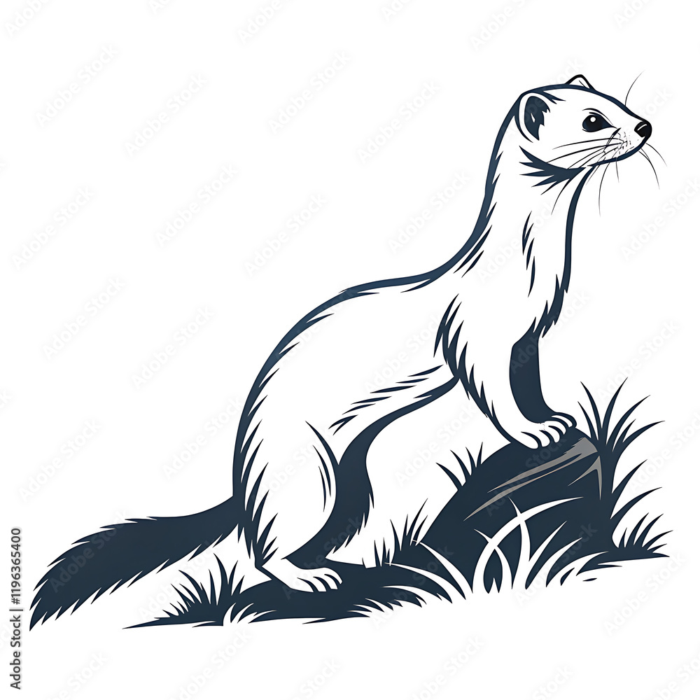 Fototapeta premium An elegant Stoat aka Ermine silhouette icon set against a clean white background