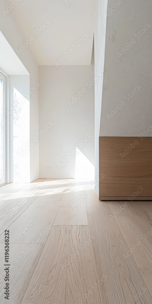 Bright minimalist interior design showcasing natural light and wooden flooring Bright minimalist interior design showcasing natural light and wooden flooring