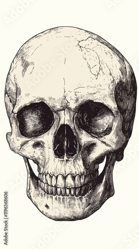 Vintage Human Skull Anatomy Sketch Vector Illustration for Educational Use