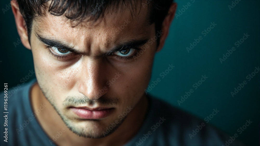 Obraz premium Young man with intense brooding expression. Great for dramatic portrait, emotional depth, or character study content.