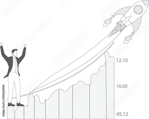 Accelerate Business Growth, strategies to increase business success, launching a new business or product, boost business progress, businessman on business growth graph launching rocket