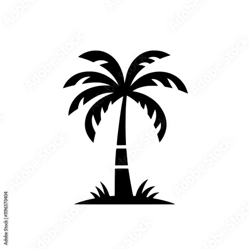 Tropical Palm Tree Silhouette: A stylized silhouette of a single palm tree, elegantly simple and evocative of tropical getaways and summer vibes.  The image is perfect for representing relaxation.