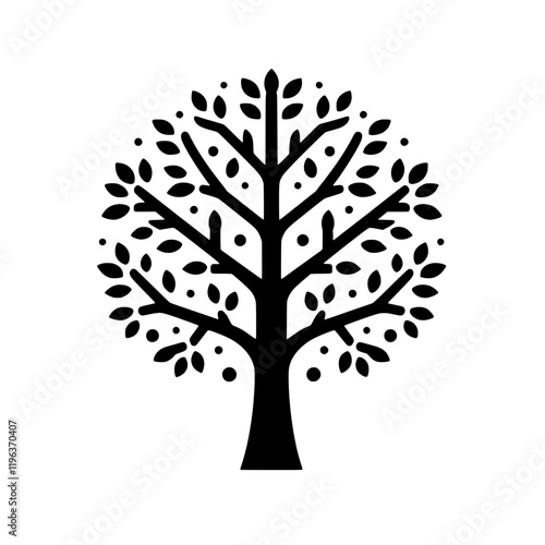 Symbolic Tree of Life: A stylized, minimalist illustration of a tree of life, depicted in a circular form with leaves and branches elegantly arranged, representing growth, longevity.