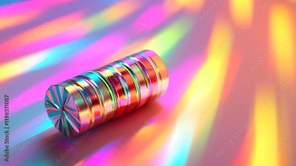 An lonely holographic christmas cracker with shimmering stripes against a vibrant backdrop