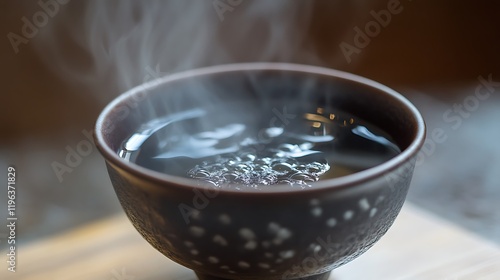Obraz na płótnie An upclose look towards a teacup filling the vessel with steaming tea w salonie