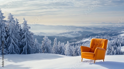 Obraz na płótnie Armchair climb with hills and snow covered woods w salonie