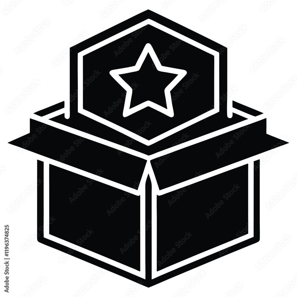 Gift box minimalist vector design icon with star symbol