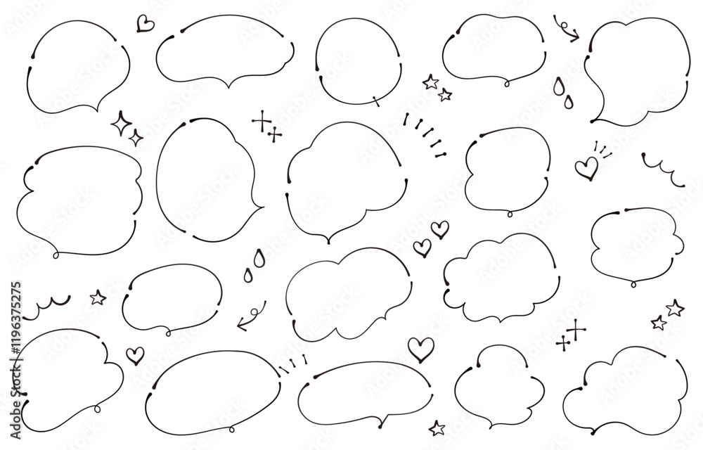 Fototapeta premium Rough and cute hand-drawn style speech bubble set (warm colors)