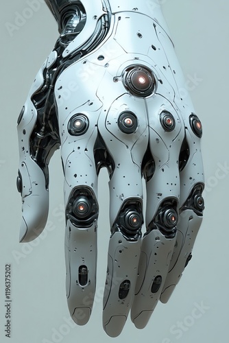 Futuristic robotic hand with intricate mechanical details photo