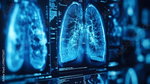 Detailed Medical Lung Scan Image High Resolution CT Scan of Human Lungs on Monitor