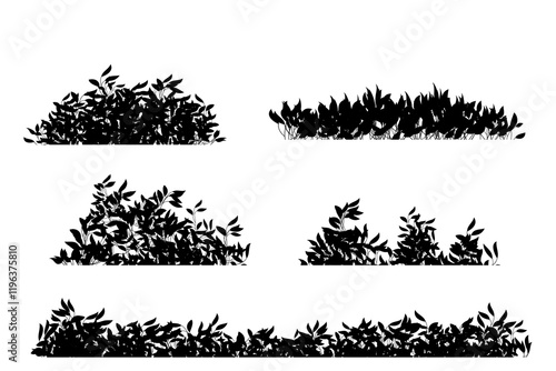 bush silhouette set, bushes border