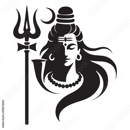 Lord Shiva Silhouette with Trishul Vector Art