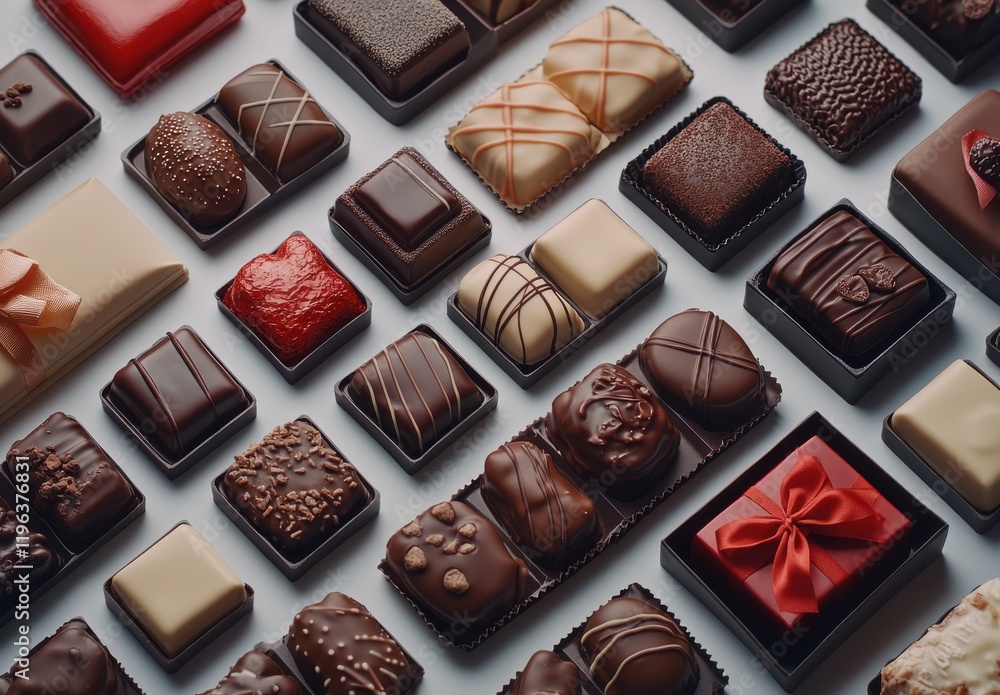 Assorted Gourmet Chocolates Displayed Elegantly on Modern Surface, Perfect for Sweet Treat Lovers and Chocolate Enthusiasts Assorted Gourmet Chocolates Displayed Elegantly on Modern Surface, Perfect for Sweet Treat Lovers and Chocolate Enthusiasts