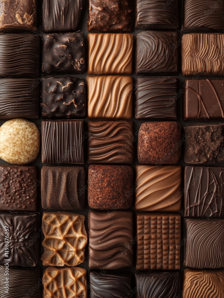 Assorted Gourmet Chocolates Displayed in Elegant Arrangement Creating a Rich and Tempting Visual Experience for Chocolate Lovers and Dessert Enthusiasts Assorted Gourmet Chocolates Displayed in Elegant Arrangement Creating a Rich and Tempting Visual Experience for Chocolate Lovers and Dessert Enthusiasts