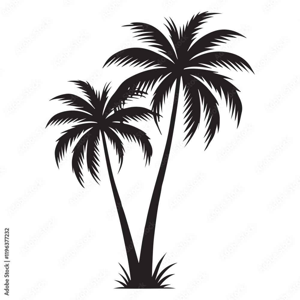 Stunning Silhouette of Two Palm Trees Illustration Stunning Silhouette of Two Palm Trees Illustration