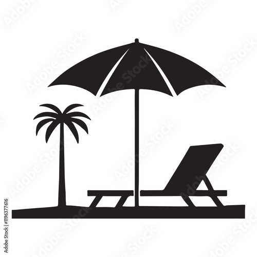 Beach Umbrella and Chair Silhouette Vector Illustration