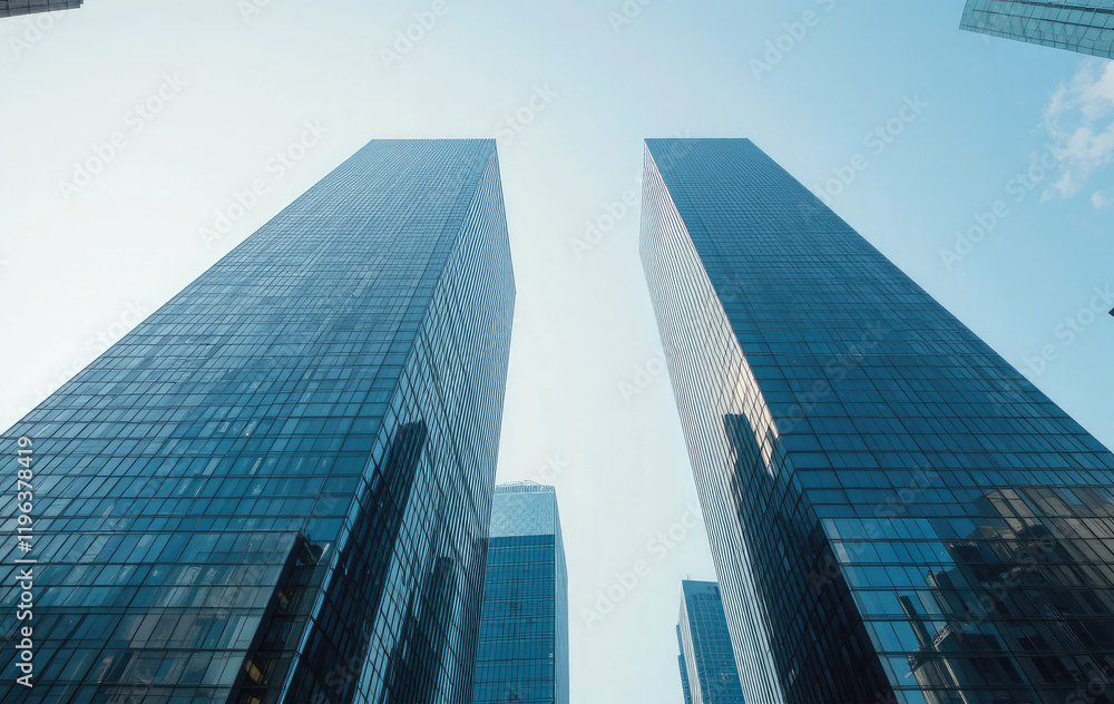 Fototapeta premium Modern Urban Business Skyscrapers with Reflective Glass, Business Cityscape Architecture.