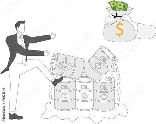 Crude oil investment transactions, global petroleum buying and selling, buy crude oil stocks to make a profit, smart businessman haggling over the price of crude oil in barrels to exchange for dollars